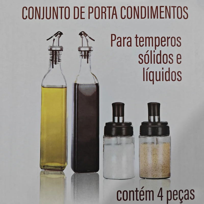 Kit Porta Tempero e Galheteiro de Vidro 500ml