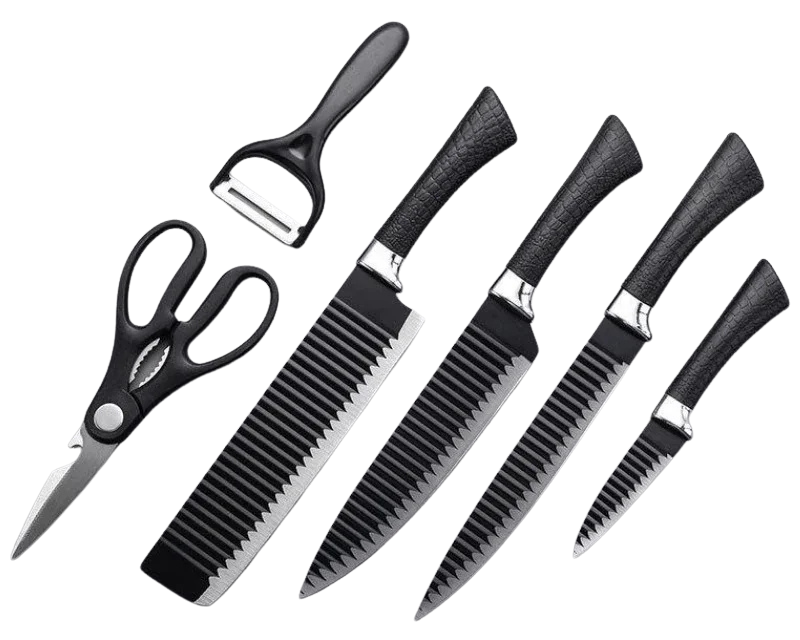 Conjunto de 6 Facas Preta de Aço inoxidável